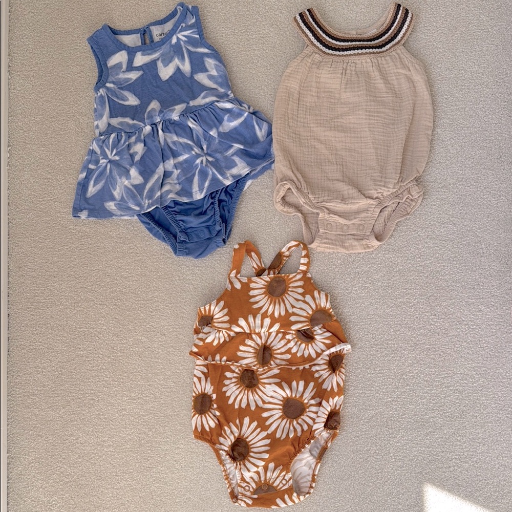 Carter's Baby Girl Tank Rompers - set of 3